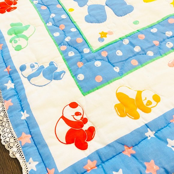 Baby Quilt Blanket Light Bright Multicolors Teddy Bears 44 x 34.5 in - Picture 4 of 7